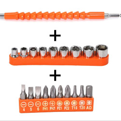 Spartan FET-02 Flexible Shaft Bit Set | Flexible Soft Shaft Extension Screwdriver 10 Screw bits & 9 Sockets Nut,1 Hex Key | Power Repair DIY Tools for Garage, Household Purpose (Pack of 1, Orange)