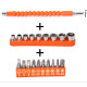 Spartan FET-02 Flexible Shaft Bit Set | Flexible Soft Shaft Extension Screwdriver 10 Screw bits & 9 Sockets Nut,1 Hex Key | Power Repair DIY Tools for Garage, Household Purpose (Pack of 1, Orange)