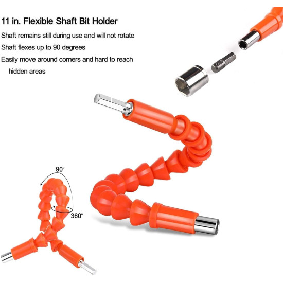 Spartan FET-02 Flexible Shaft Bit Set | Flexible Soft Shaft Extension Screwdriver 10 Screw bits & 9 Sockets Nut,1 Hex Key | Power Repair DIY Tools for Garage, Household Purpose (Pack of 1, Orange)