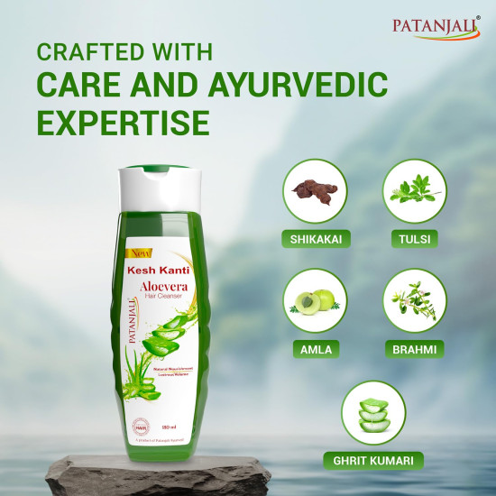 Patanjali Kesh Kanti Aloevera Hair Cleanser 180ML, Natural Nourishing Shampoo, Herbal Care for Healthy Hair, Scalp Cleansers for Men and Women, For All Types