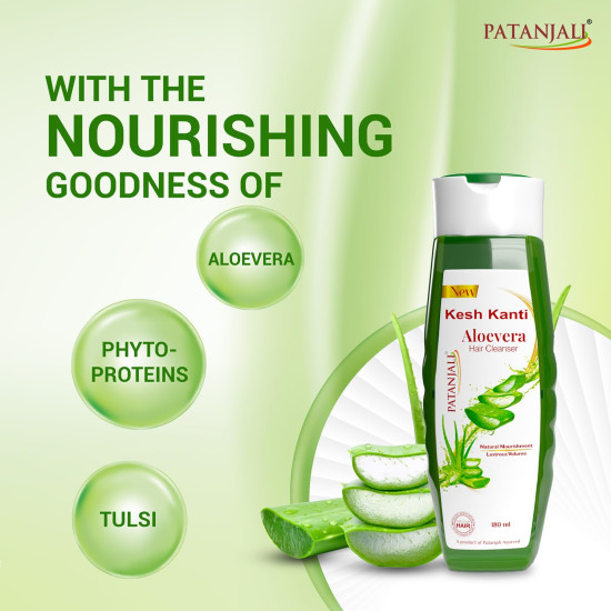 Patanjali Kesh Kanti Aloevera Hair Cleanser 180ML, Natural Nourishing Shampoo, Herbal Care for Healthy Hair, Scalp Cleansers for Men and Women, For All Types