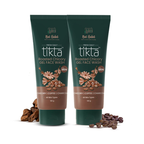 Nat Habit Roasted Chicory Gel Face Wash for Men with Activated Charcoal For Skin Detox, Acne & Pimples - Paraben and Sulphate Free Face Cleanser (Pack of 2 X 100 g) Nat Habit Roasted Chicory Gel Face Wash for Men with Activated Charcoal For Skin Detox, Acne & Pimples - Paraben and Sulphate Free Face Cleanser (Pack of 2 X 100 g)