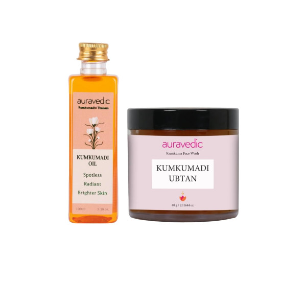 Auravedic Kumkumadi face oil Kumkumadi Tailam for glowing & Kumkumadi oil Ubtan Face pack powder organic kumkum powder Ubtan face wash Combo- 100 ml & 60 gm Auravedic Kumkumadi face oil Kumkumadi Tailam for glowing & Kumkumadi oil Ubtan Face pack powder organic kumkum powder Ubtan face wash Combo- 100 ml & 60 gm