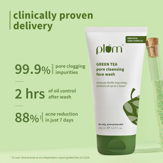 Plum Green Tea Pore Cleansing Face Wash for Oily, Acne Prone, Dry & Combination Skin | with Glycolic Acid | Fight Pimples & Control Excess Oil | Gentle Exfoliating & Non-Drying | Women & Men | 150ml