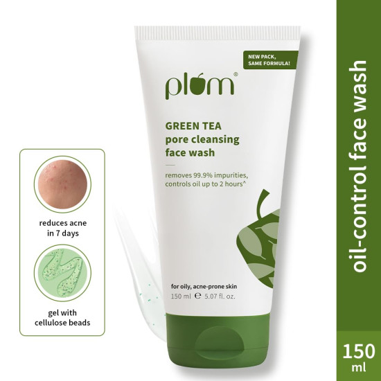 Plum Green Tea Pore Cleansing Face Wash for Oily, Acne Prone, Dry & Combination Skin | with Glycolic Acid | Fight Pimples & Control Excess Oil | Gentle Exfoliating & Non-Drying | Women & Men | 150ml