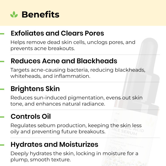 Avimee Herbal 2% Salicylic Acid Face Serum For Acne, Blackheads & Open Pores | Reduces Excess Oil & Bumpy Texture | For Acne Prone or Oily Skin | 25 mL