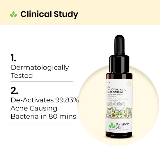 Avimee Herbal 2% Salicylic Acid Face Serum For Acne, Blackheads & Open Pores | Reduces Excess Oil & Bumpy Texture | For Acne Prone or Oily Skin | 25 mL