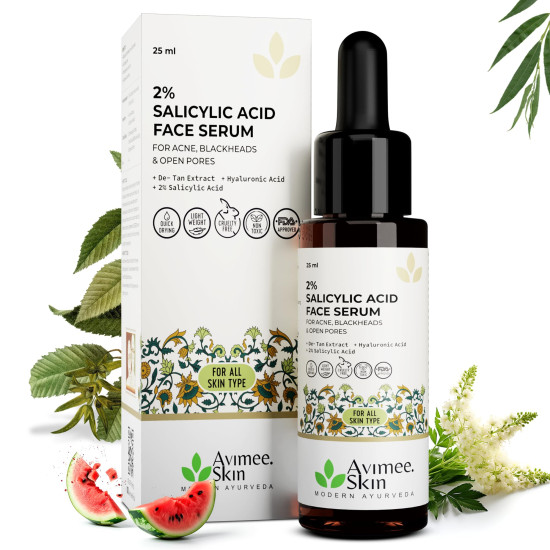 Avimee Herbal 2% Salicylic Acid Face Serum For Acne, Blackheads & Open Pores | Reduces Excess Oil & Bumpy Texture | For Acne Prone or Oily Skin | 25 mL
