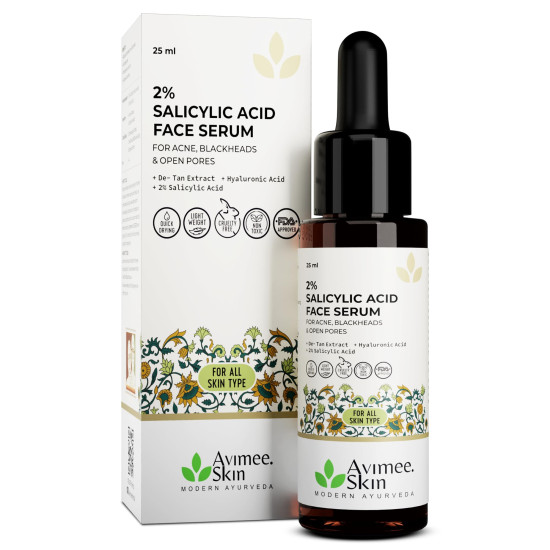Avimee Herbal 2% Salicylic Acid Face Serum For Acne, Blackheads & Open Pores | Reduces Excess Oil & Bumpy Texture | For Acne Prone or Oily Skin | 25 mL