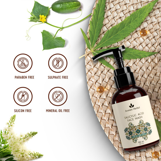 Avimee Herbal 2% Salicylic Acid Face Wash For Oily Skin | Sulphate free, Anti Acne Face | For Acne or Pimples | For Women & Men | 100 mL