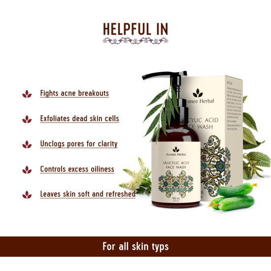 Avimee Herbal 2% Salicylic Acid Face Wash For Oily Skin | Sulphate free, Anti Acne Face | For Acne or Pimples | For Women & Men | 100 mL
