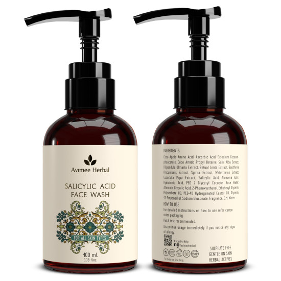 Avimee Herbal 2% Salicylic Acid Face Wash For Oily Skin | Sulphate free, Anti Acne Face | For Acne or Pimples | For Women & Men | 100 mL
