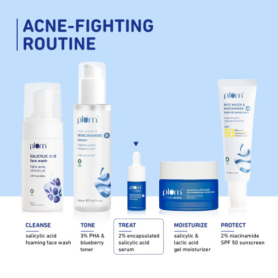 Plum 2% Encapsulated Salicylic Acid Face Serum | Fights Active Acne, Controls Oil & Soothes Inflammation | Lightweight & Quick-Absorbing Serum for Face | for All Skin Types | for Women & Men | 10ml