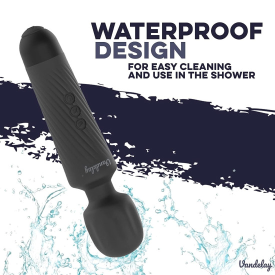 Vandelay Rechargeable Body Massager for Pain Relief – 20 Vibration Modes & 8 Speed Levels – Waterproof & Portable Design – Long-Lasting Battery – Cool Black