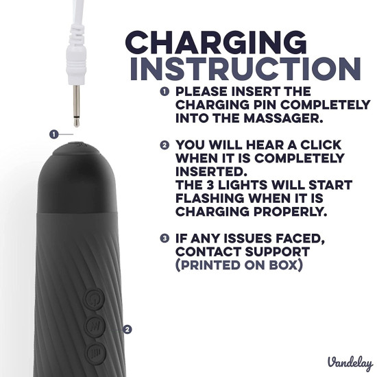 Vandelay Rechargeable Body Massager for Pain Relief – 20 Vibration Modes & 8 Speed Levels – Waterproof & Portable Design – Long-Lasting Battery – Cool Black