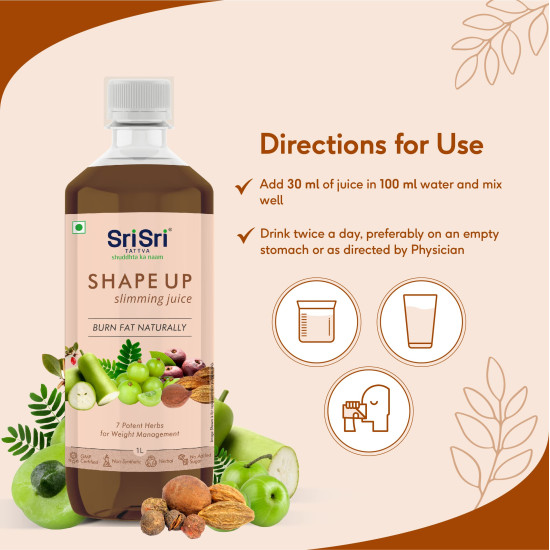 Sri Sri Tattva Shape Up Slimming Juice - Burn Fat Naturally | 7 Potent Herbs For Weight Management | 1L (Pack of 2)