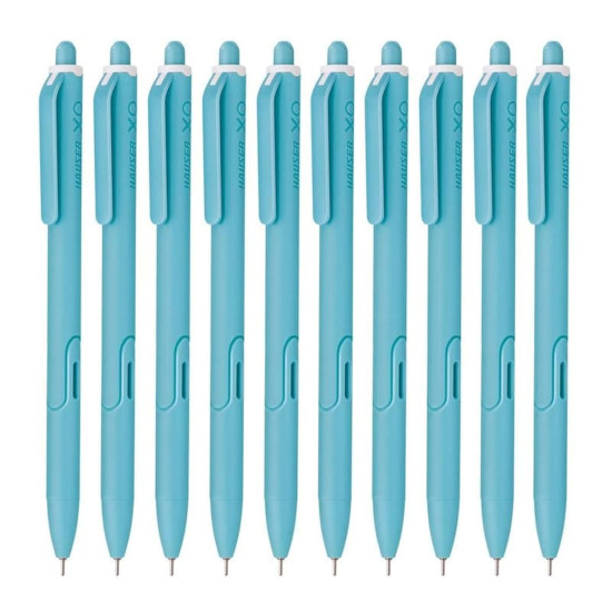 Hauser XO RT Retractable Ball Pen | Sleek Body & Minimalistic Design | Matt Finish & Solid Body Type | Low Viscosity Ink With Ultra Durable Tip | Blue Ink, Set Of 10
