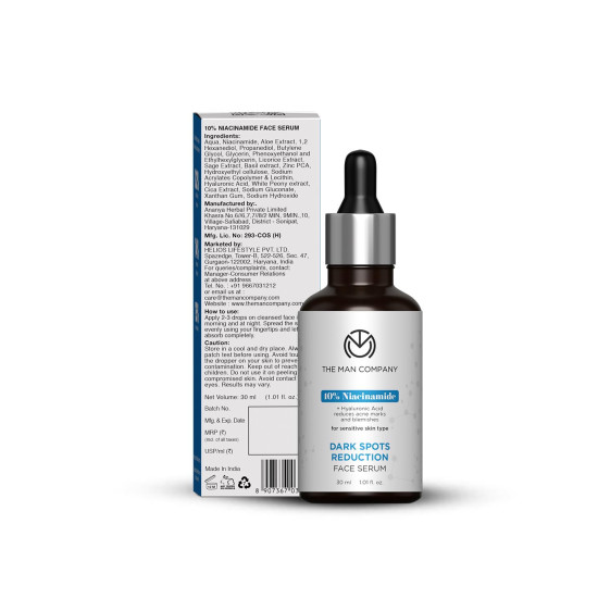 The Man Company 10% Niacinamide Face Serum with Hyaluronic Acid for Men – 30 ml | Reduces Dark Spots | For Blemish-Free Clear & Bright Skin | Fragrance - Free | For All Skin Type