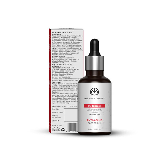 The Man Company 1% Retinol Face Serum for Men – 30ml | Hyaluronic Acid Base for All Skin Type | Reduces Fine Line & Wrinkles | Anti–Ageing Night Serum for Younger Looking Skin The Man Company 1% Retinol Face Serum for Men – 30ml | Hyaluronic Acid Base for All Skin Type | Reduces Fine Line & Wrinkles | Anti–Ageing Night Serum for Younger Looking Skin
