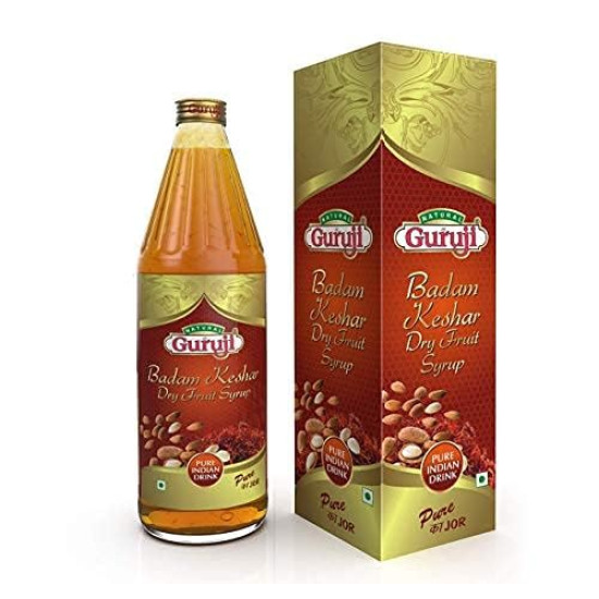 Jai Guruji Badam Kesar Dry Fruit Syrup Sharbat, Instant Refreshing Drink For Summer (Mix with milk Only) – 750 ML