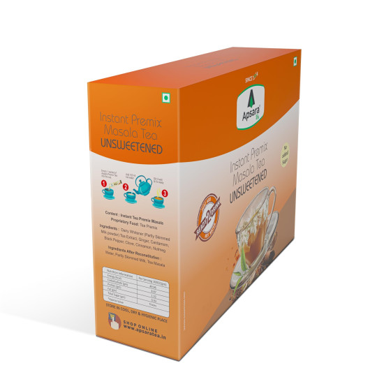 APSARA Instant Tea Premix Unsweetened Masala Tea 36 Sachets|Ready To Drink Tea With No Added Sugar|Enriched with Ginger, Cardamom, Pepper and Indain Spices, Sugar Free Masala Chai, 432 gram