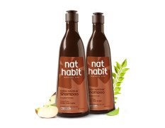 Nat Habit Curry Cider Navdha Shampoo for Breakage Control & Shiny Hair| Apple Vinegar & Fermented Soy| Amla Reetha Shikakai Herbal Shampoo for Women & Men|Natural ACV for Deep Conditioning|Pack of 2 X 250ml