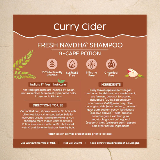 Nat Habit Curry Cider Navdha Shampoo for Breakage Control & Shiny Hair| Apple Vinegar & Fermented Soy| Amla Reetha Shikakai Herbal Shampoo for Women & Men|Natural ACV for Deep Conditioning|Pack of 2 X 250ml Nat Habit Curry Cider Navdha Shampoo for Breakage Control & Shiny Hair| Apple Vinegar & Fermented Soy| Amla Reetha Shikakai Herbal Shampoo for Women & Men|Natural ACV for Deep Conditioning|Pack of 2 X 250ml