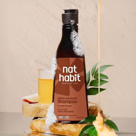 Nat Habit Curry Cider Navdha Shampoo for Breakage Control & Shiny Hair| Apple Vinegar & Fermented Soy| Amla Reetha Shikakai Herbal Shampoo for Women & Men|Natural ACV for Deep Conditioning|Pack of 2 X 250ml Nat Habit Curry Cider Navdha Shampoo for Breakage Control & Shiny Hair| Apple Vinegar & Fermented Soy| Amla Reetha Shikakai Herbal Shampoo for Women & Men|Natural ACV for Deep Conditioning|Pack of 2 X 250ml