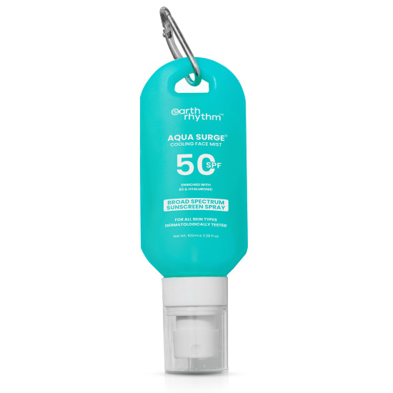 Earth Rhythm Cooling Aqua Surge SPF 50 Sunscreen Spray – Hydrates, Minimises Pores, Oxybenzone - Free