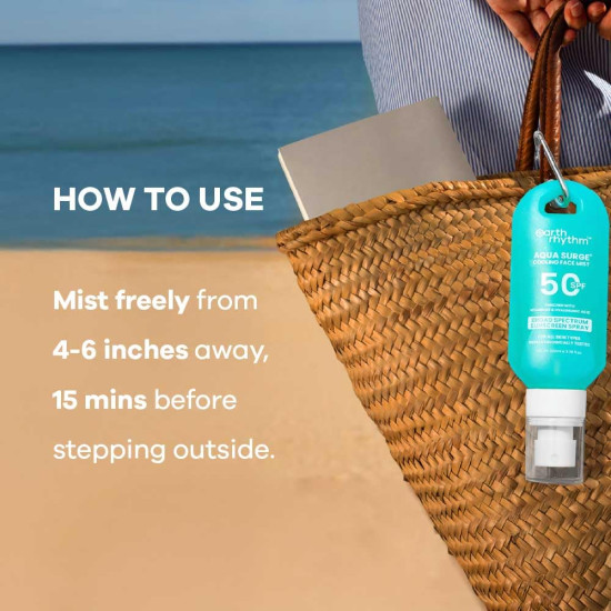 Earth Rhythm Cooling Aqua Surge SPF 50 Sunscreen Spray – Hydrates, Minimises Pores, Oxybenzone - Free