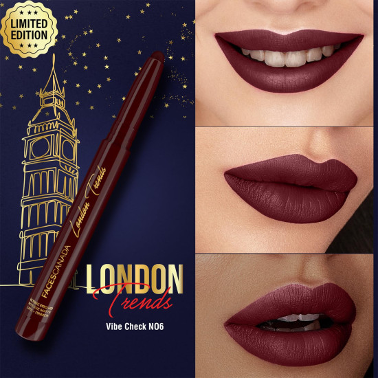 FACES CANADA Ultime Pro HD Intense Matte Lips + Primer - Vibe Check N06, 1.4g, Limited Edition | 9HR Long Stay | Primer Infused For Flawless HD Matte Finish | Intense Color | Lightweight