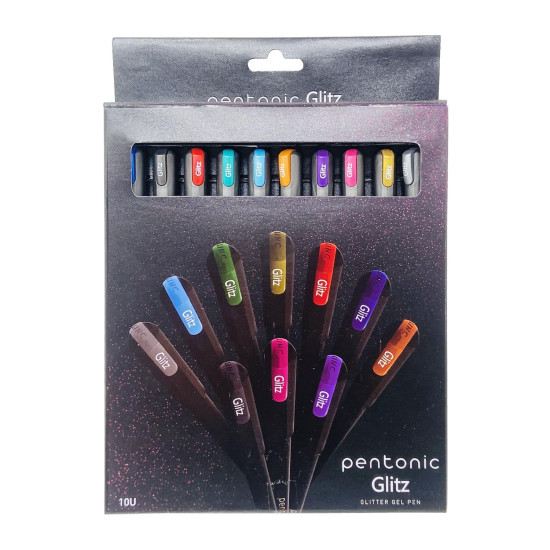 Pentonic Glitz 1.0 mm Multicolor Glitter Gel Pen | Multicolor Ink, Set Of 10 Pcs