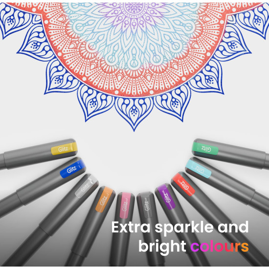 Pentonic Glitz 1.0 mm Multicolor Glitter Gel Pen | Multicolor Ink, Set Of 10 Pcs