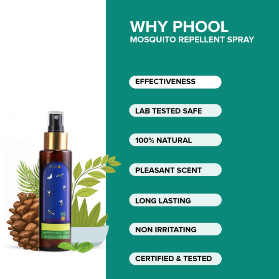 PHOOL LUXURY INCENSE Mosquito Repellent Room Spray I 120 ml|DEET-free|Babies & Mother safe|Protective Shield Against Mosquitos|Extended protection for upto 6+ hours|Scent of Rosemary & Lavender