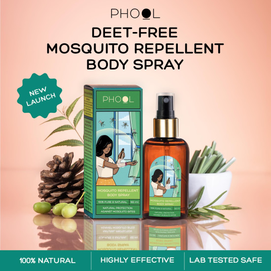 Phool mosquito repellent for baby - Mosquito Body Spray (100 ml) | 0%-DEET | Safe for Baby and Mother | No Stain on clothes-Protective Shield Against Mosquitos for upto 6 hours | Non greasy & Gentle on skin, tough on Mosquitos