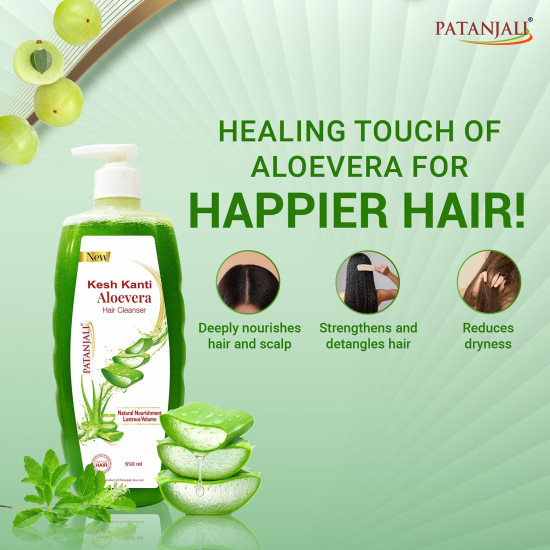 Patanjali Kesh Kanti Aloevera Hair Cleanser 650 Ml, Natural Nourishing Shampoo For Thick & Strong Hair, Scalp Cleansers for Men and Women, All Hair Types