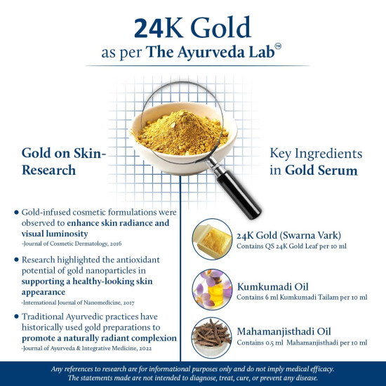 Blue Nectar 24k Gold Serum for Glowing Skin | Natural Kumkumadi Oil Serum for Face Infused with 24K Gold | Ayurvedic Face Serum for Skin Brightening and Skin Firming (24 Herbs, 10ml)