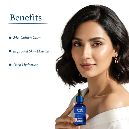 Blue Nectar 24k Gold Serum for Glowing Skin | Natural Kumkumadi Oil Serum for Face Infused with 24K Gold | Ayurvedic Face Serum for Skin Brightening and Skin Firming (24 Herbs, 10ml)