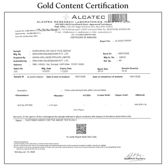 Blue Nectar 24k Gold Serum for Glowing Skin | Natural Kumkumadi Oil Serum for Face Infused with 24K Gold | Ayurvedic Face Serum for Skin Brightening and Skin Firming (24 Herbs, 10ml)