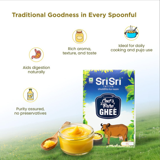Sri Sri Tattva Cow’s Pure Ghee 1 Litre | Pure and Natural | Rich Texture and Aroma | Lab Tested | Rich in Good Fats and Antioxidants I Pack of 3
