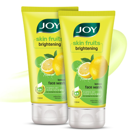 Joy Skin Fruits Lemon Brightening Face Wash 150ml x 2 | with Vitamin C for Glowing Skin | Reduces Dark Spots, Removes Excess Oil & Dirt | For Normal to Oily Skin