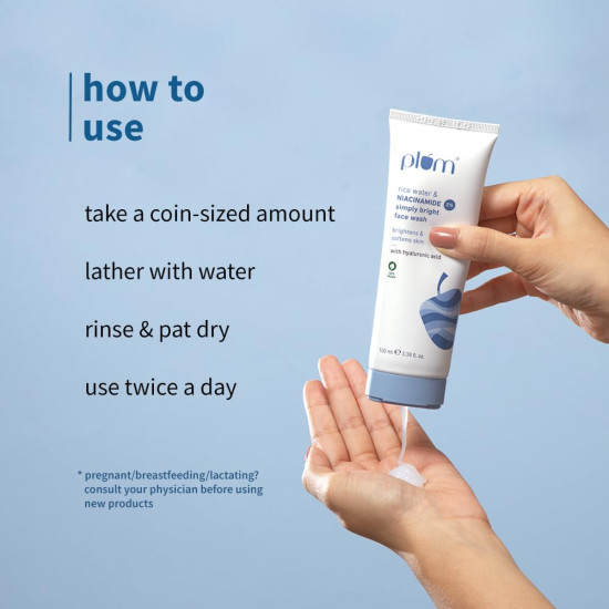 Plum Rice Water & 2% Niacinamide Face Wash 100ml | Brightens Skin, Helps Fade Blemishes | Softens & Smoothens Skin | Gentle & Non-Drying | Women & Men | 100% Vegan