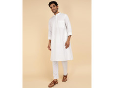 Fabindia Men White Long Sleeves Mandarin Collar Pure Cotton Kurta Set