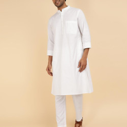 Fabindia Men White Long Sleeves Mandarin Collar Pure Cotton Kurta Set