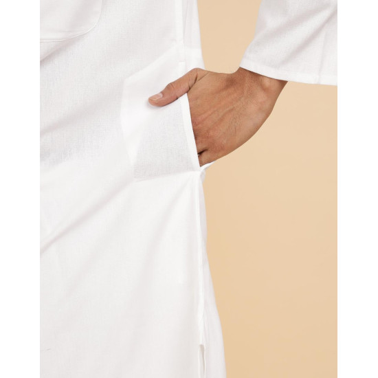 Fabindia Men White Long Sleeves Mandarin Collar Pure Cotton Kurta Set Fabindia Men White Long Sleeves Mandarin Collar Pure Cotton Kurta Set
