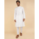 Fabindia Men White Long Sleeves Mandarin Collar Pure Cotton Kurta Set Fabindia Men White Long Sleeves Mandarin Collar Pure Cotton Kurta Set