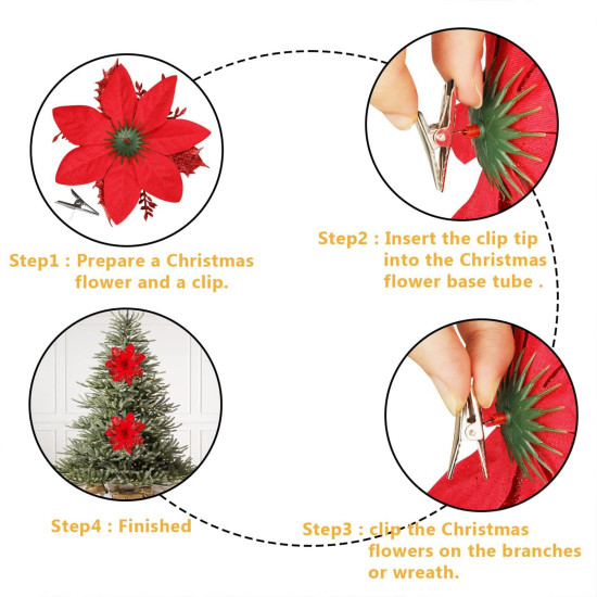 BAOTUJIA 12Pcs Red Christmas Poinsettias Flowers Decoration Artificial Flowers for Christmas Tree Ornaments Suitable for Home Christmas Decorations Xmas Tree Decorations Items Wreath Making