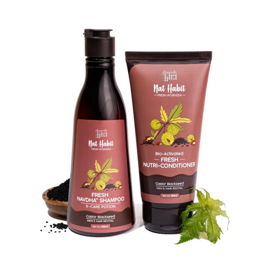 Nat Habit Castor Black Seed Shampoo & Conditioner for Men | Sulphate-Free Hair Growth & Anti Hairfall Shampoo with Amla Reetha | Natural Conditioner for Curly Hair, Dry Frizzy, & Damaged Hair