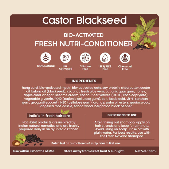 Nat Habit Castor Black Seed Shampoo & Conditioner for Men | Sulphate-Free Hair Growth & Anti Hairfall Shampoo with Amla Reetha | Natural Conditioner for Curly Hair, Dry Frizzy, & Damaged Hair