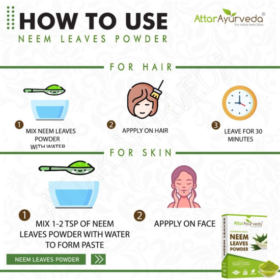 Attar Ayurveda Neem powder for Face, Skin and Hair (200 grams) | 100% Natural, No Preservative | Ideal for Face Pack, Hair Pack and Eating